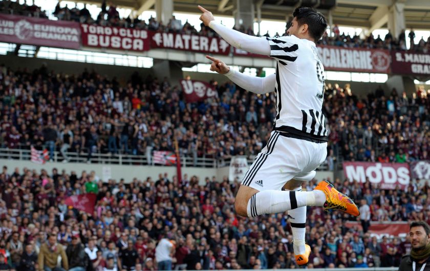 Alvaro Morata of Juventus celebrates scoring goal Torino 20-03-2016 Stadio Olimpico Football Calcio Serie A 2015/2016 Torino - Juventus. Foto Filippo Alfero / Insidefoto
